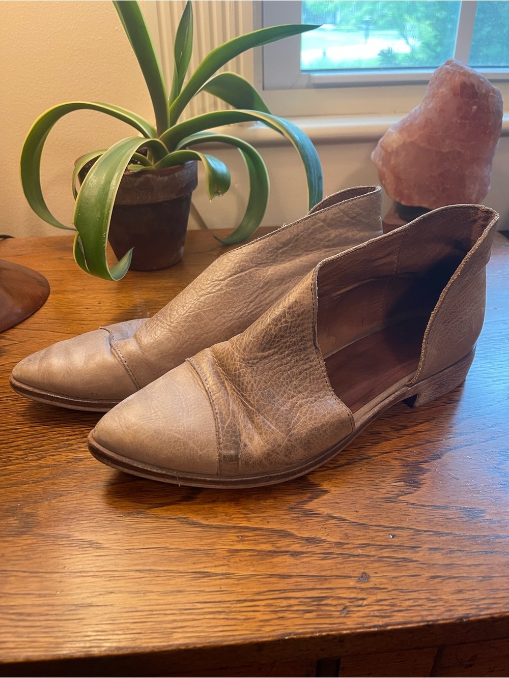 Free People Gray Leather Royale Cutout Flats